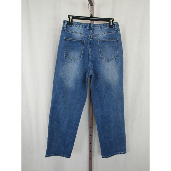 Shein Medium High Waist Butterfly Straight Leg Jeans Medium Blue Denim - Picture 6 of 7